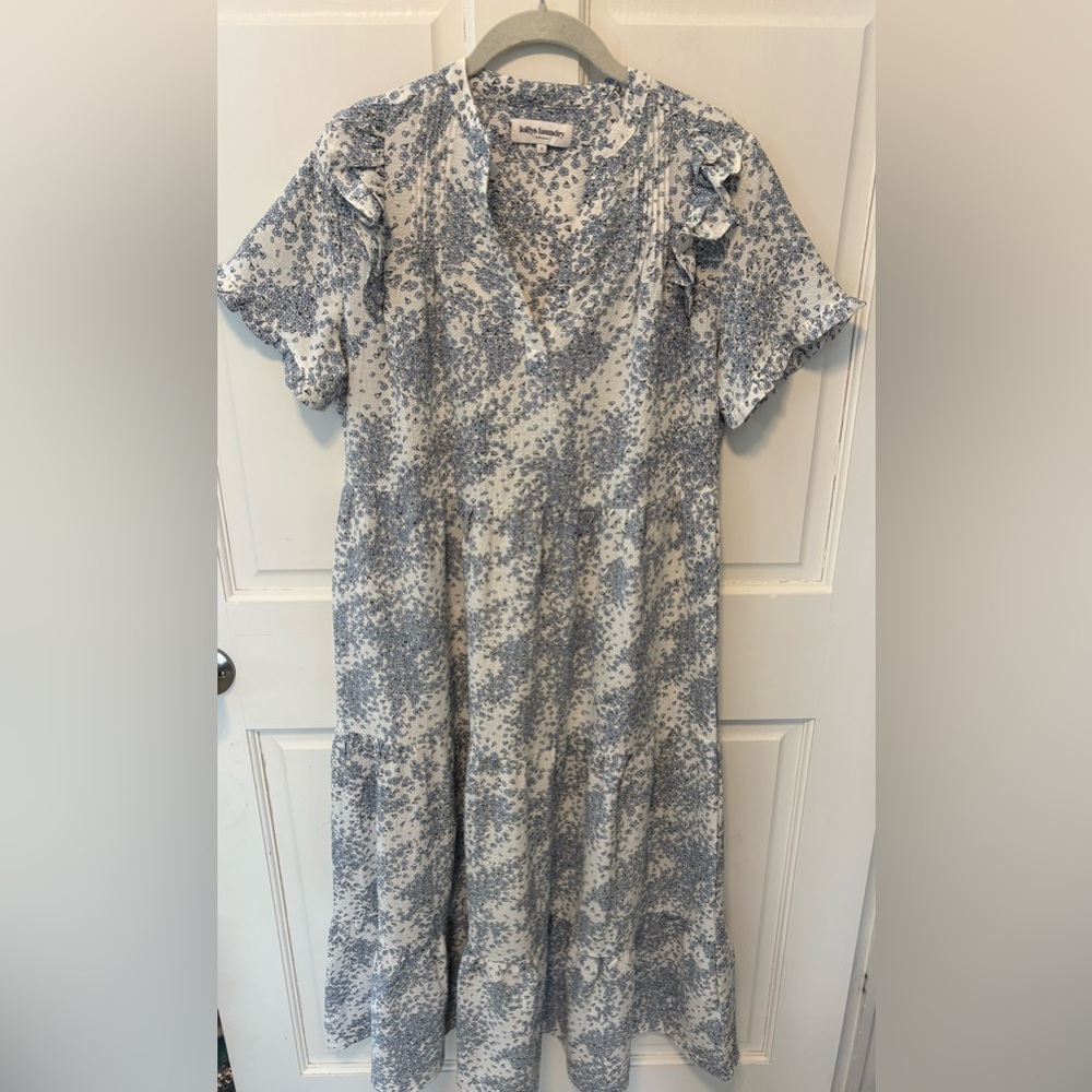 Lollys Laundry Copenhagen blue floral Freddy Dress midi ruffle women s small